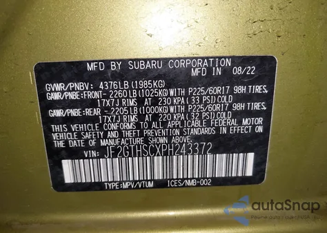 2023 Subaru Crosstrek Sport из США, поврежденный, VIN JF2GTHSCXPH243372